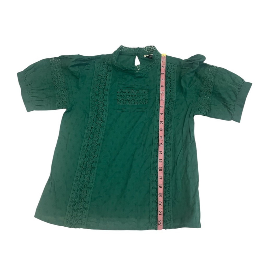 NWOT Teal Green Crochet Trim High Neck Peasant Top Blouse Puff Sleeve New - Picture 10 of 11